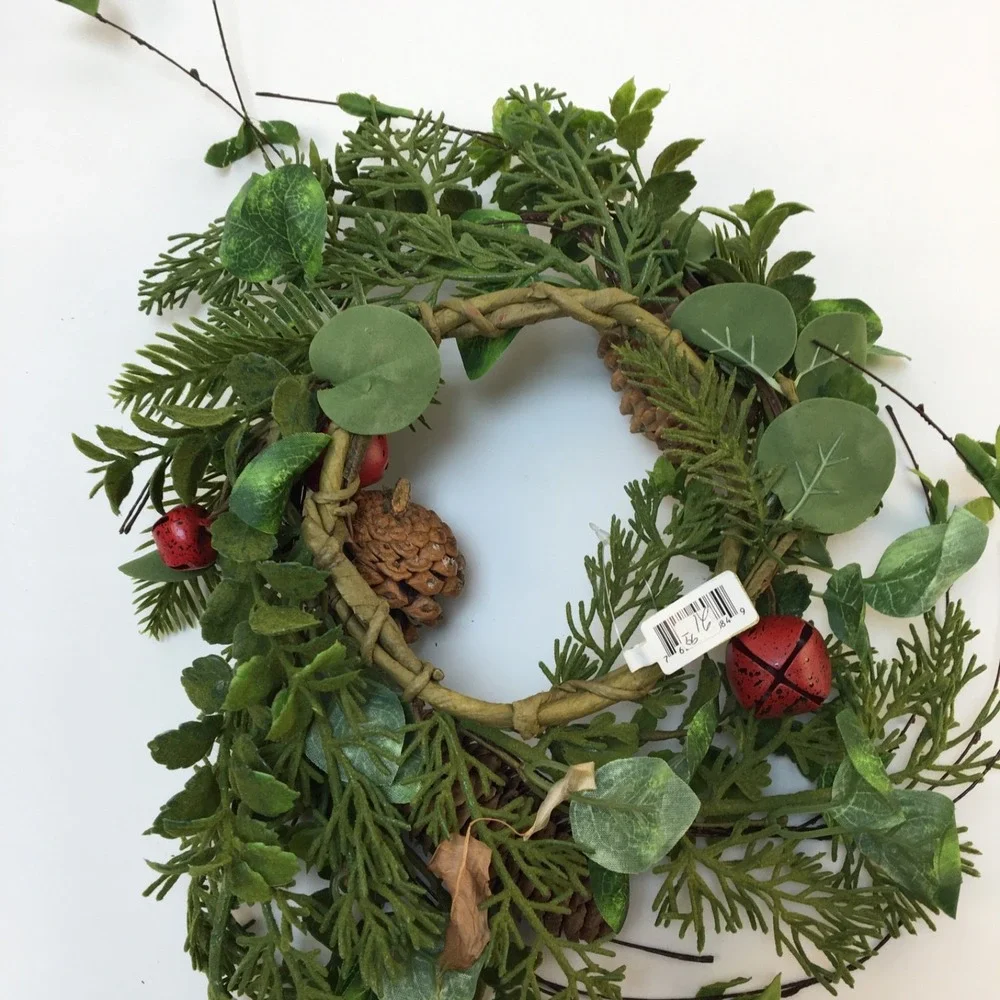 Pine Mini Wreath‎ with cones and jingle bells Rustic Holiday 8